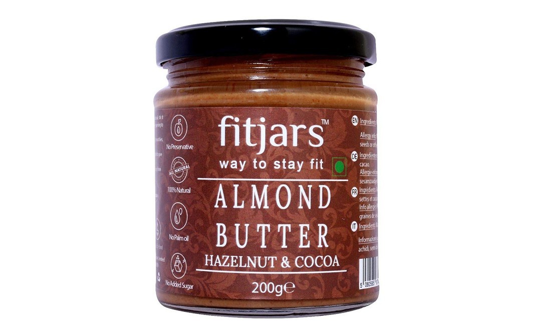 Fitjars Almonds Butter with Hazelnut & Cocoa    Glass Jar  200 grams